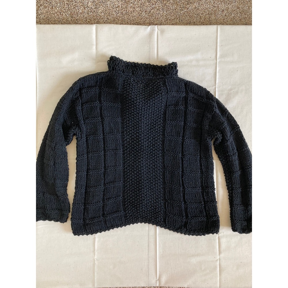 Hopeless Romantic Black Chunky Cotton Knit Cardigan Flower Buttons Collar Large - Picture 7 of 8